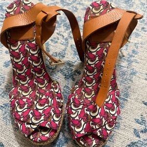 Tory Burch | Pink Lillypad Frog Leather Espadrille Wedge | Size 7